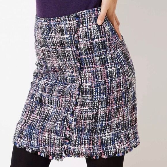 Loft Plus Women's Size 26 Blue White Tweed Lined Skirt Pockets Career Pencil. - Picture 1 of 6